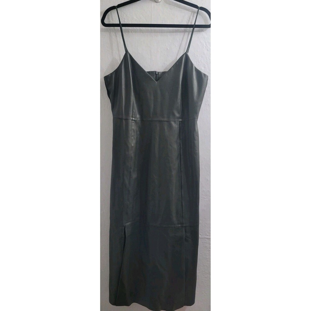 Banana Republic Faux Leather Midi Maxi Dress Green Slip Size 12 NWT Minimalist
